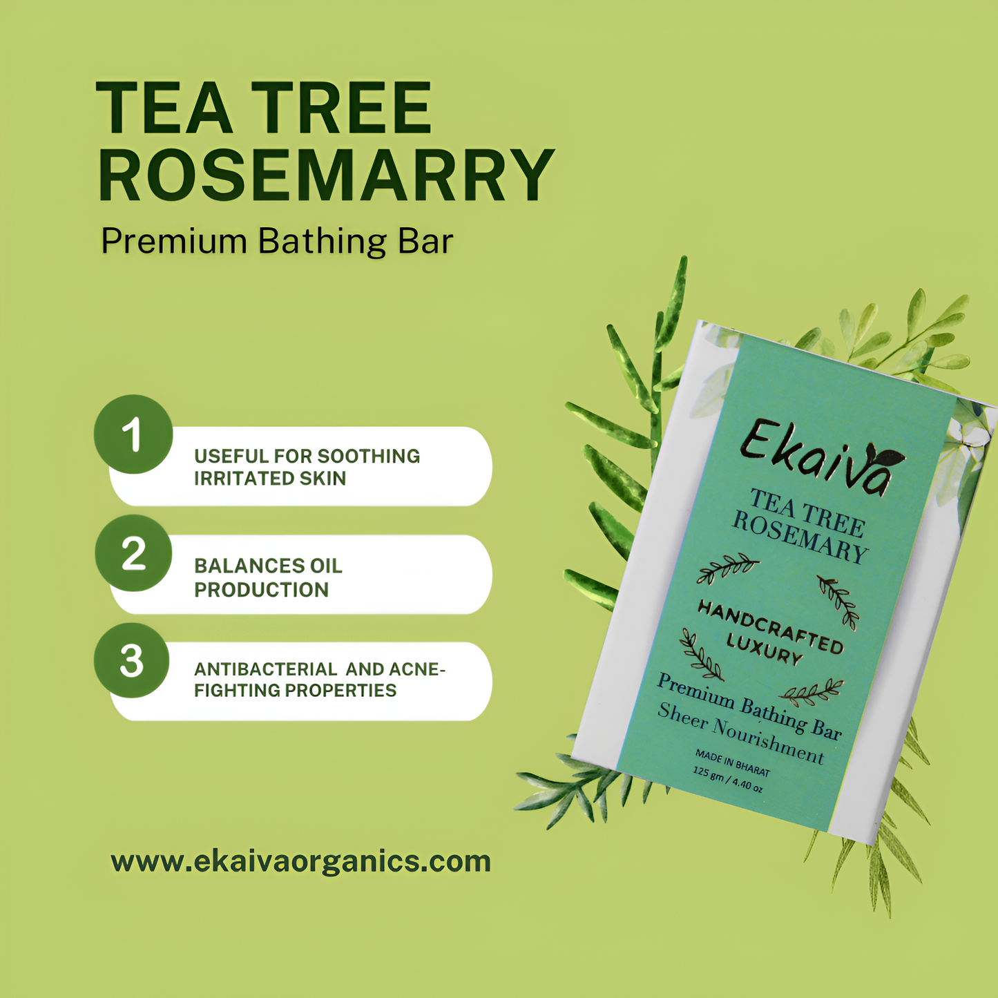 Tea Tree Rosemarry Daily Bathing Soap for Acne-Fighting & Oil Production Balancing, 125 gm