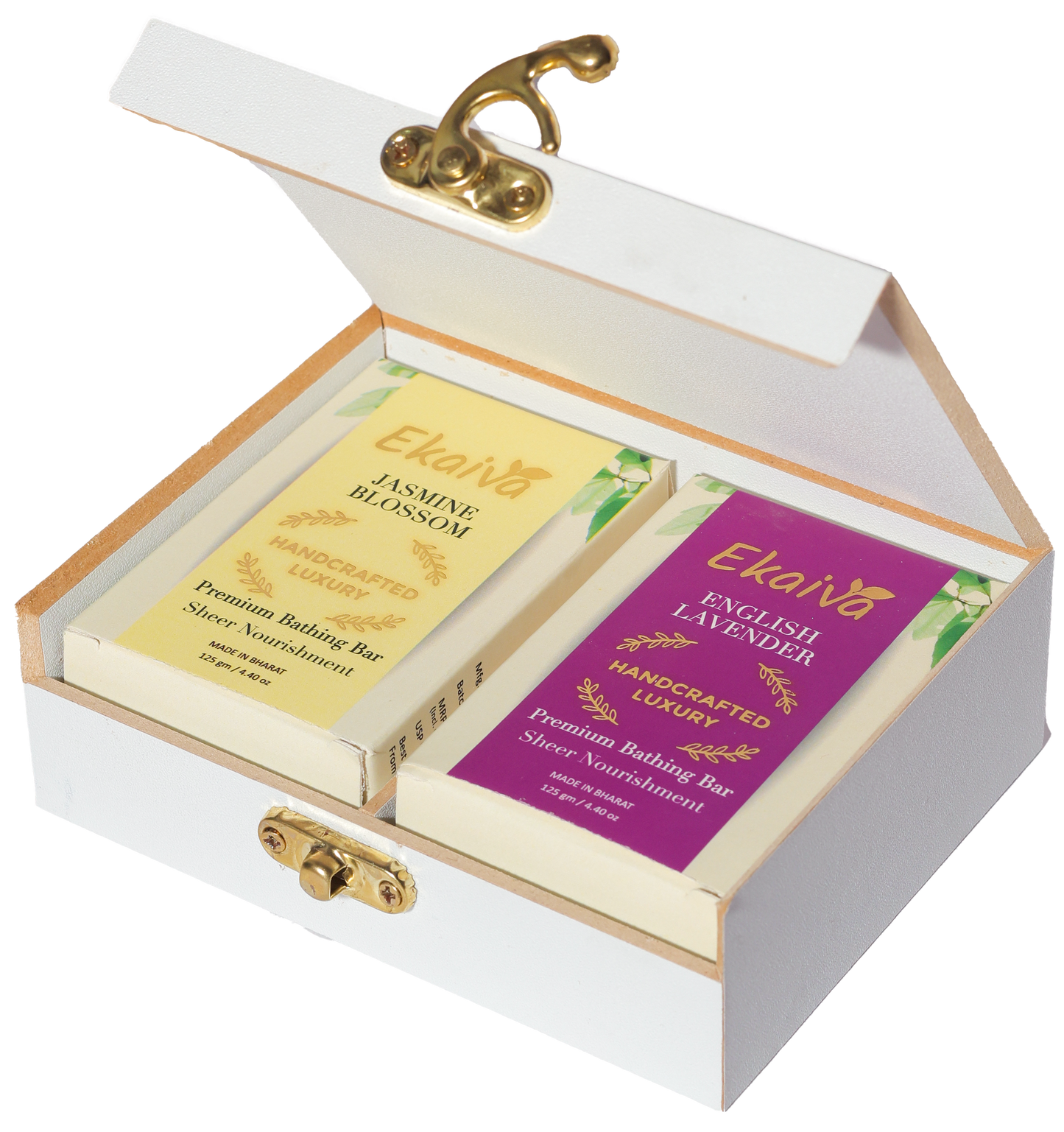 Ekaiva Organics Luxury Gift Box - Classic Collection: Jasmine Blossom & English Lavender Bathing Bars in an Elegant Engineered Wooden Box