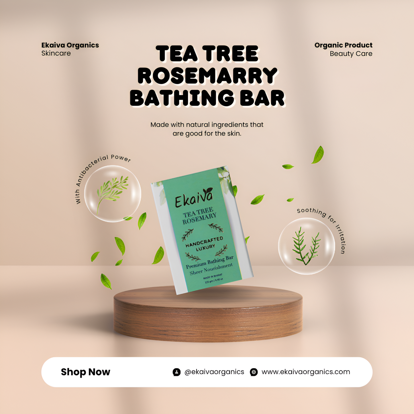 Tea Tree Rosemarry Daily Bathing Soap for Acne-Fighting & Oil Production Balancing, 125 gm