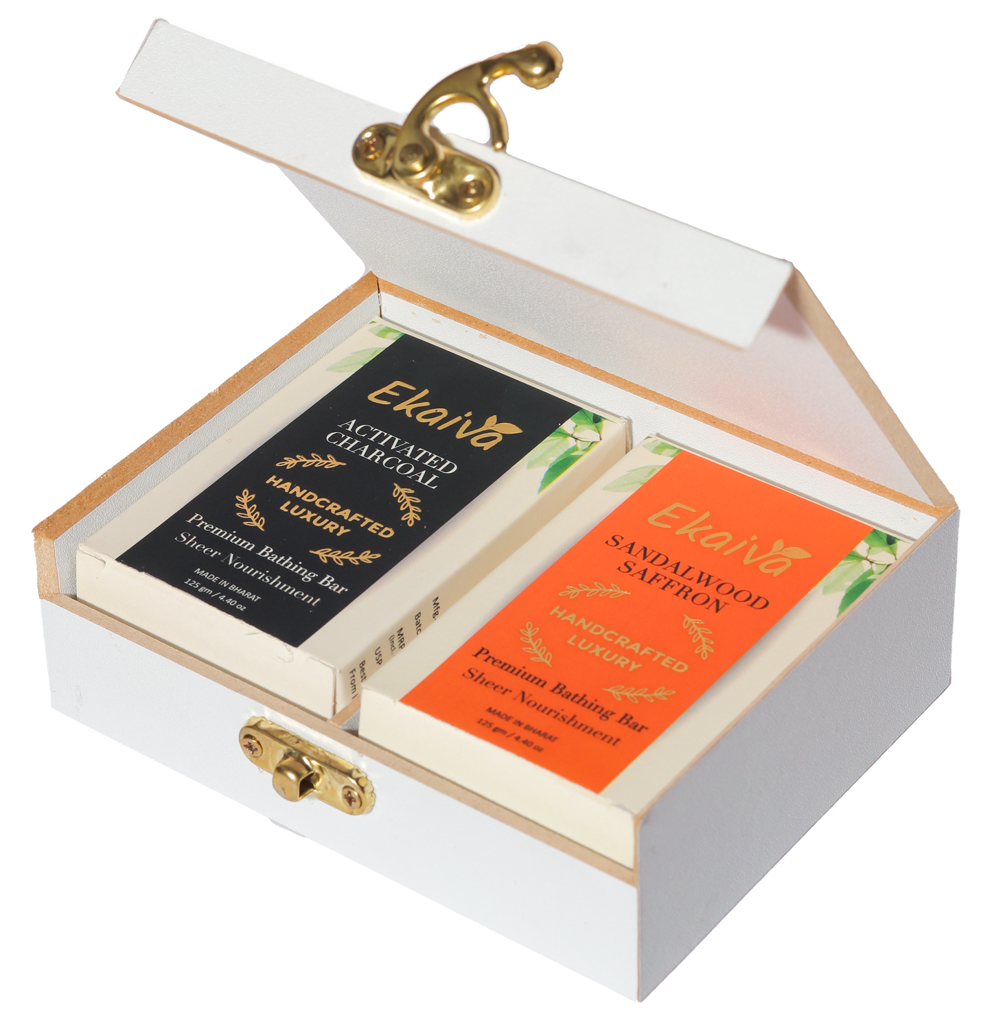 Ekaiva Organics Luxury Gift Box - Classic Collection: Activated Charcoal & Sandalwood Saffron Bathing Bars in an Elegant Engineered Wooden Box