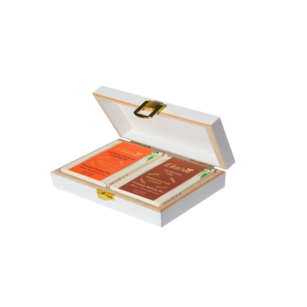 Ekaiva Organics Luxury Gift Box - Deluxe Duo: Sandalwood Saffron & Almond Oil Bathing Bars in an Elegant Engineered Wooden Box