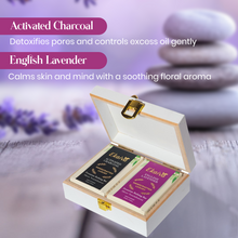 Ekaiva Organics Luxury Gift Box - Deluxe Duo: Activated Charcoal & English Lavender Bathing Bars in an Elegant Engineered Wooden Box