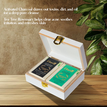Ekaiva Organics Luxury Gift Box Deluxe Duo Box of Activated Charcoal & Teatree Rosemary Engineered Wooden Box with 2 Luxury Bathing Bars