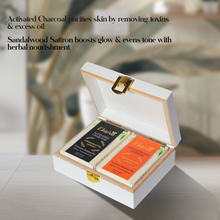 Ekaiva Organics Luxury Gift Box Deluxe Duo Box of Activated Charcoal & Sandalwood Engineered Wooden Box with 2 Luxury Bathing Bars