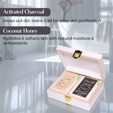 Ekaiva Organics Luxury Gift Box Deluxe Duo Box of Activated Charcoal & Coconut Honey Engineered Wooden Box with 2 Luxury Bathing Bars