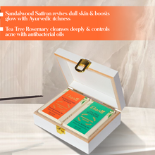 Ekaiva Organics Luxury Gift Box Deluxe Duo Box of Sandalwood Saffron & Teatree Rosemary Engineered Wooden Box with 2 Luxury Bathing Bars